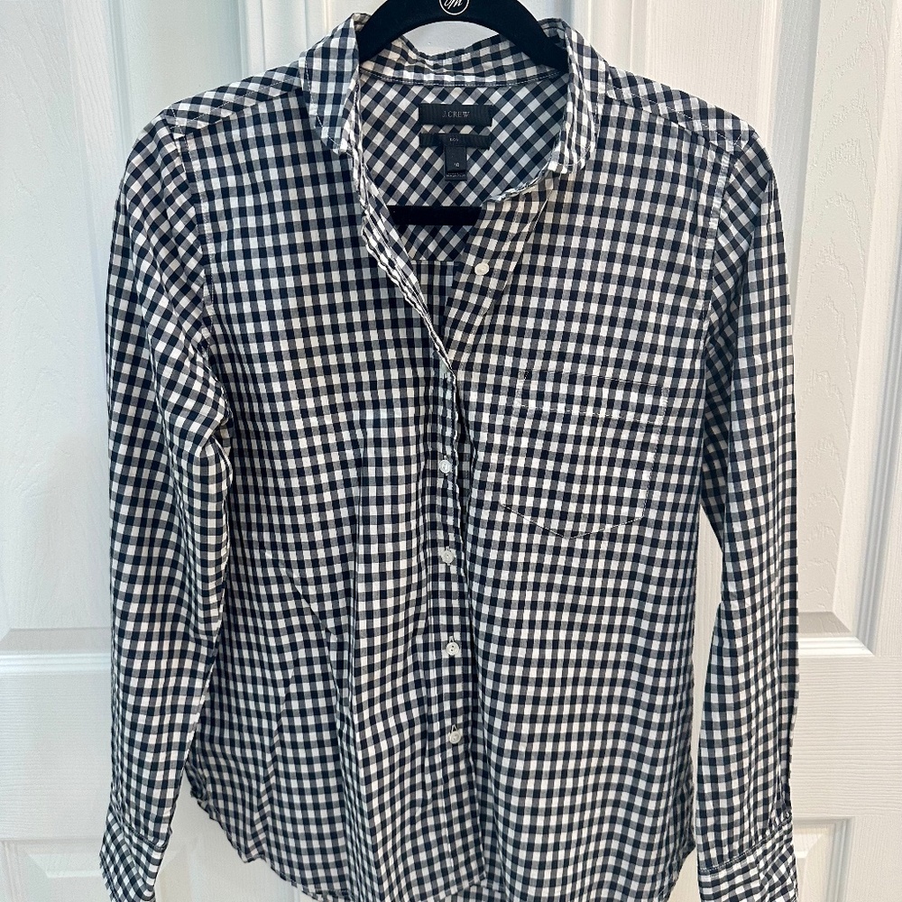 J-Crew Boy Black and White Gingham Long Sleeve Button Down Shirt
